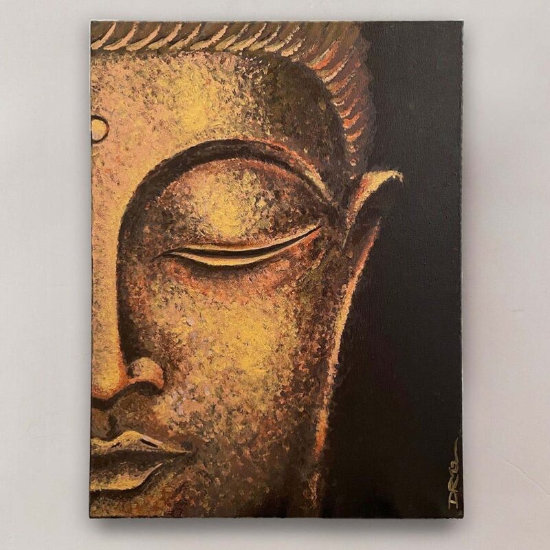 Painting of Gold Buddha on dark background
