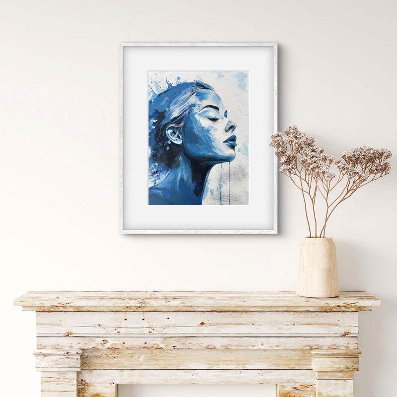 Bluesy - Giclée Print - framed and hung on wall